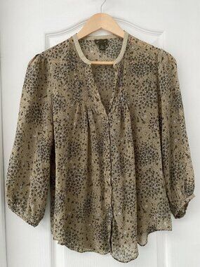 FEI Silk Blouse Floral Button Front Top Sheer Lightweight Size 10